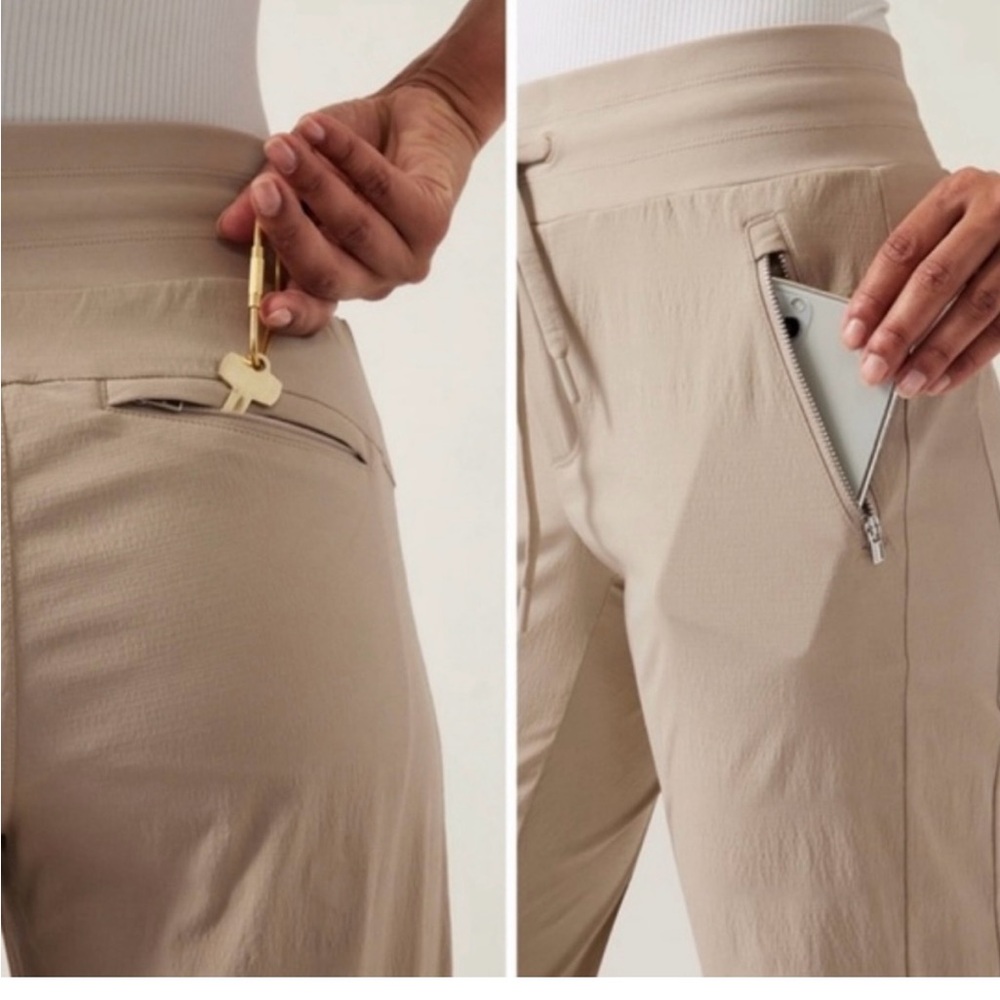 Athleta Tan Track Pants with Zipper Pocket - Picture 2 of 5